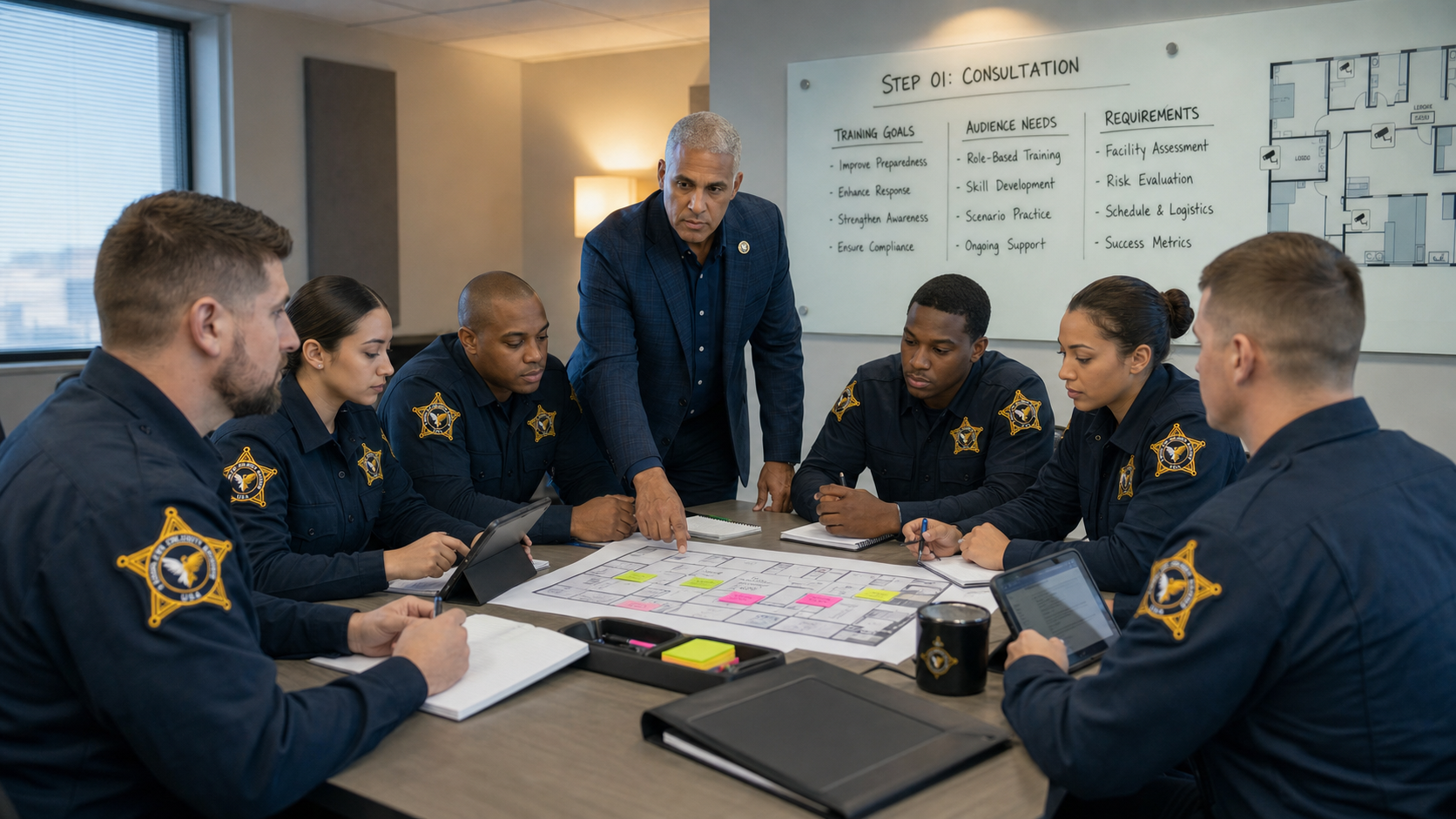 CST training team discussing security goals during a consultation